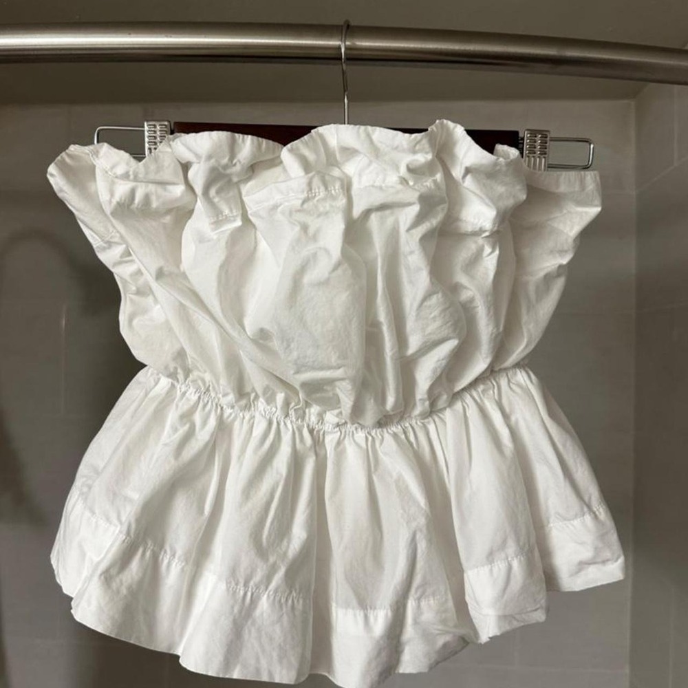 By Anthropologie White Strapless Ruffle Peplum Cotton Tube Top Sleeveless XS